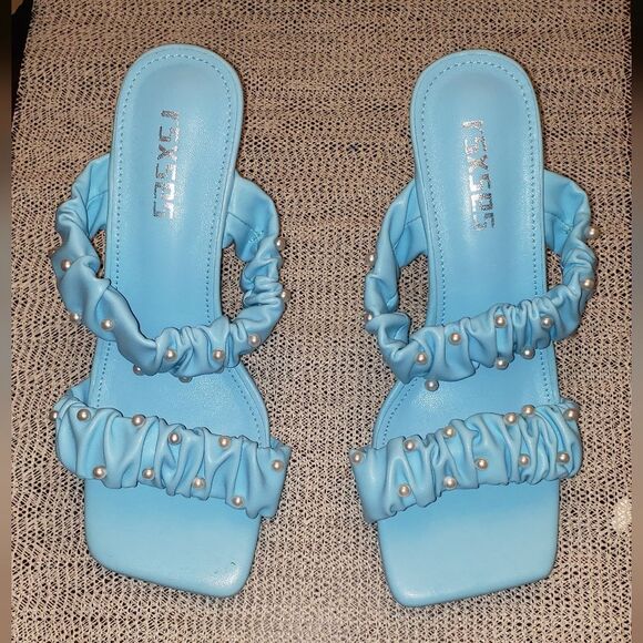 rsxses Women's Square Heels Sandals Clear Lucite Heel Mules Open Toe Slip On... - Picture 1 of 9